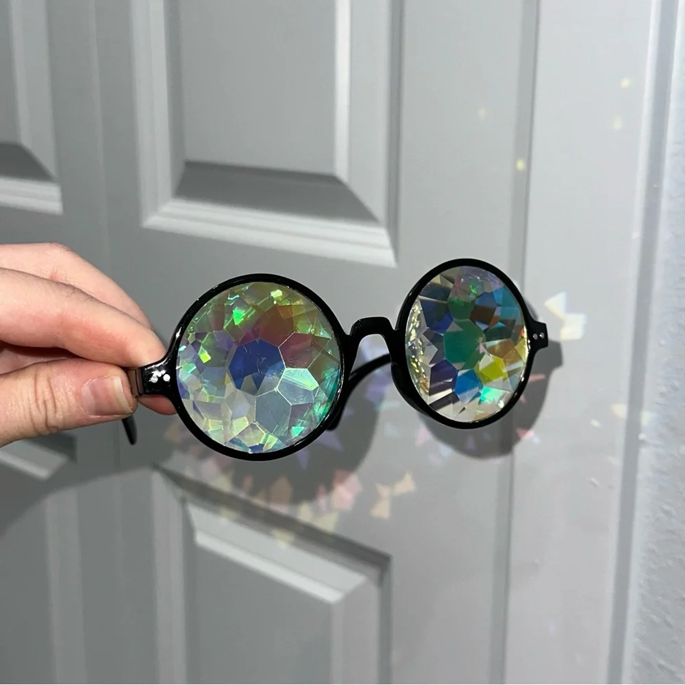 NWT black crystal kaleidoscopic refractive glasses rave PLUR festival - Picture 5 of 5